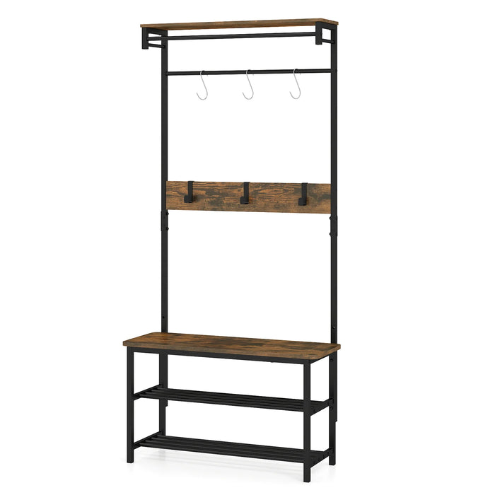 Hall Tree with Bench and Shoe Storage with Hanging Bars-