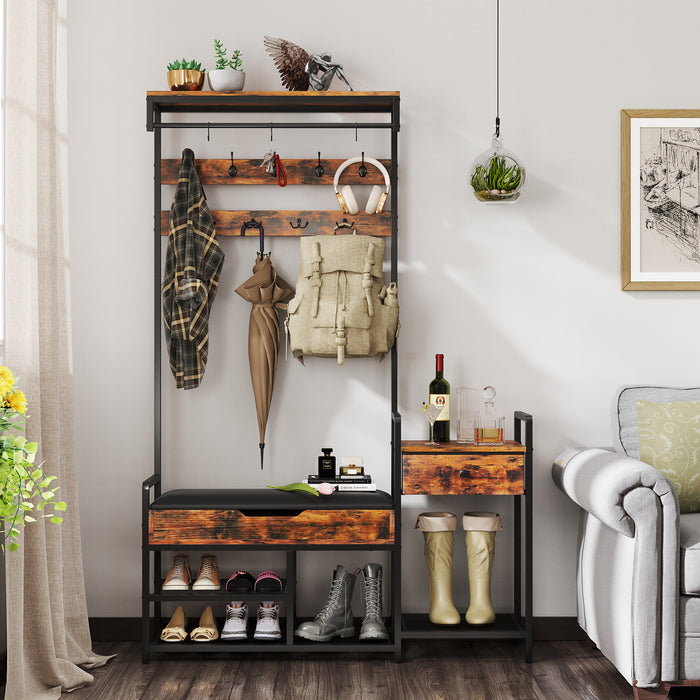 Freestanding Coat Rack with Shoe Rack and Storage Shelf-