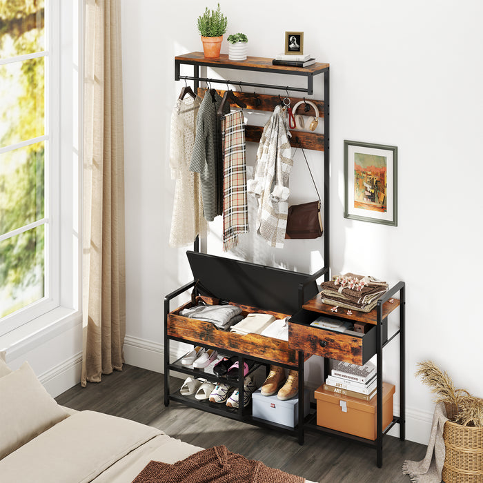 Freestanding Coat Rack with Shoe Rack and Storage Shelf-