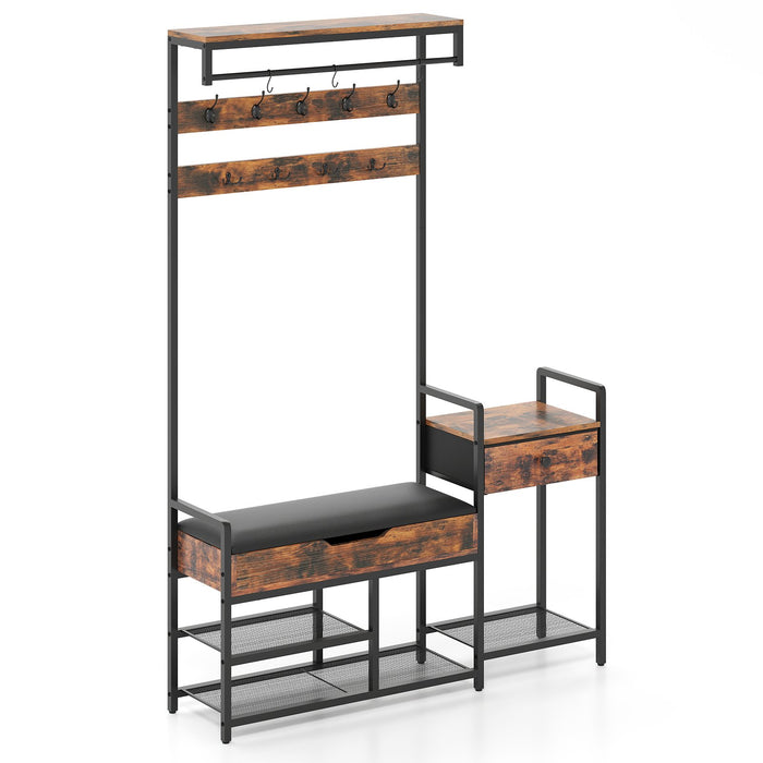 Freestanding Coat Rack with Shoe Rack and Storage Shelf-