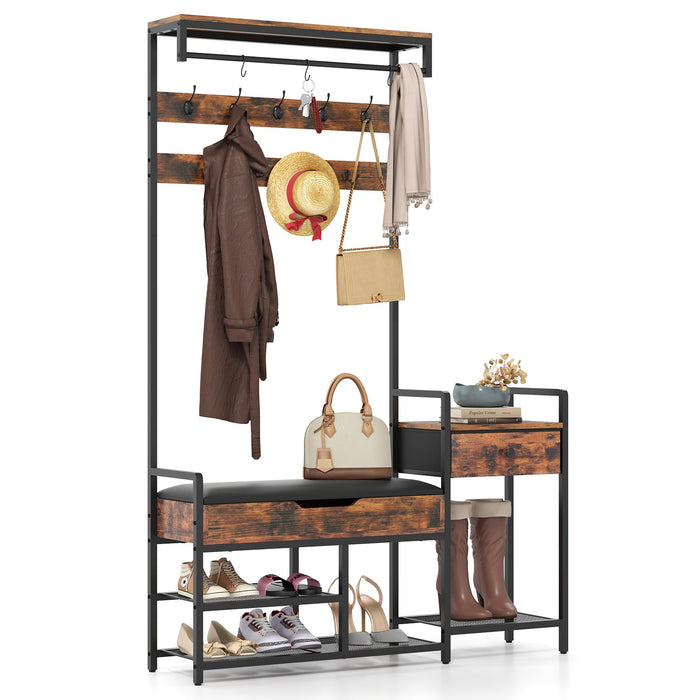 Freestanding Coat Rack with Shoe Rack and Storage Shelf-