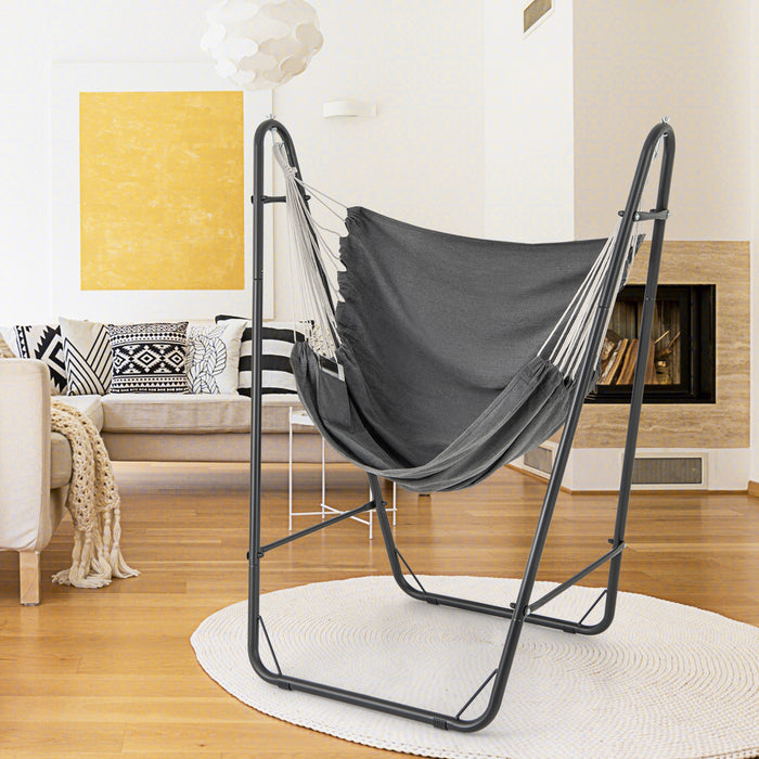 Hammock Chair with Stand and Side Pocket for Living Room Patio and Yard-