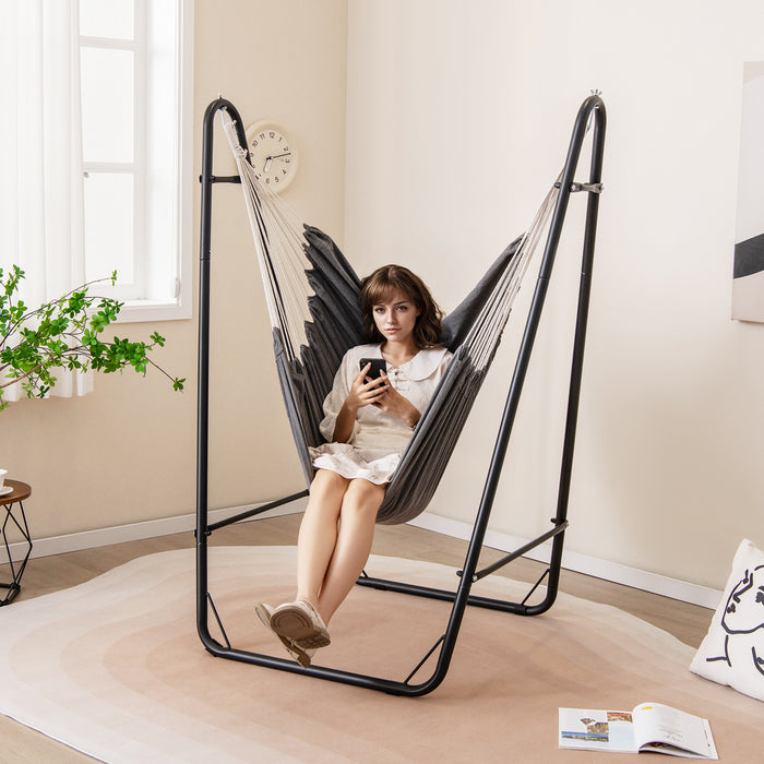 Hammock Chair with Stand and Side Pocket for Living Room Patio and Yard-