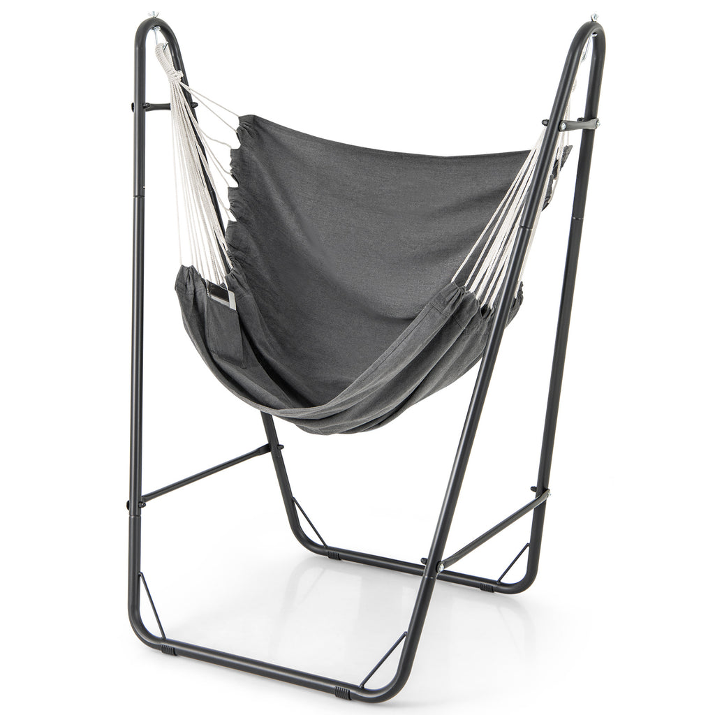 Hammock Chair with Stand and Side Pocket for Living Room Patio and Yard-