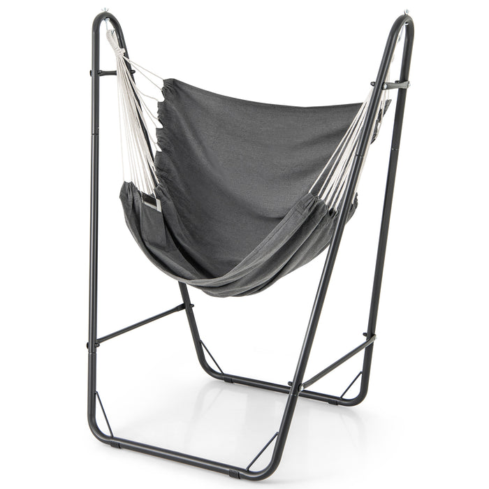 Hammock Chair with Stand and Side Pocket for Living Room Patio and Yard-