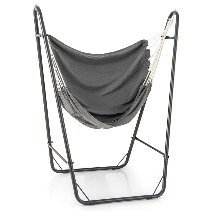 Hammock Chair with Stand and Side Pocket for Living Room Patio and Yard-