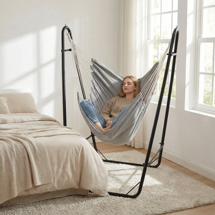 Hammock Chair with Stand and Side Pocket for Living Room Patio and Yard-