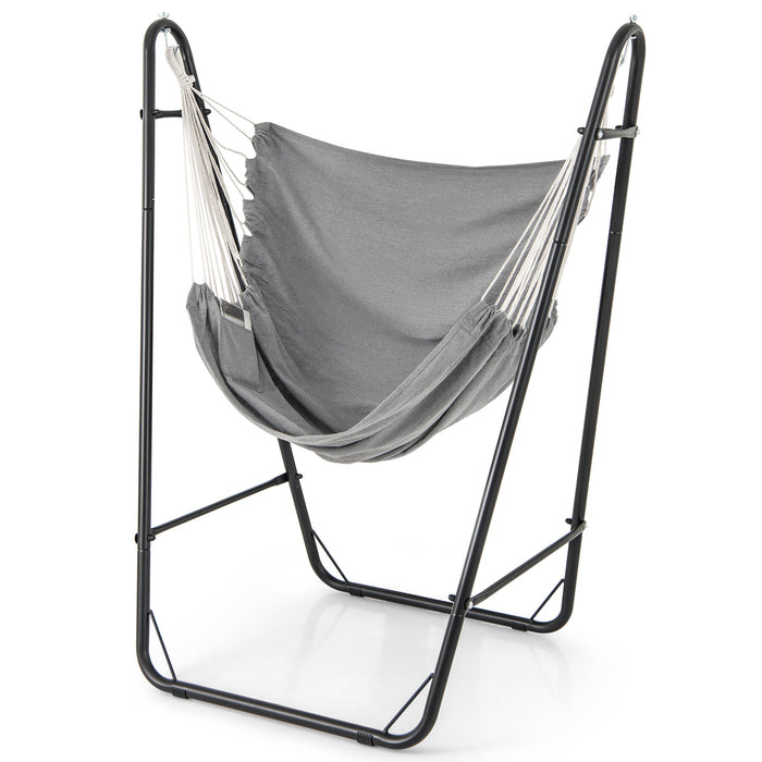Hammock Chair with Stand and Side Pocket for Living Room Patio and Yard-