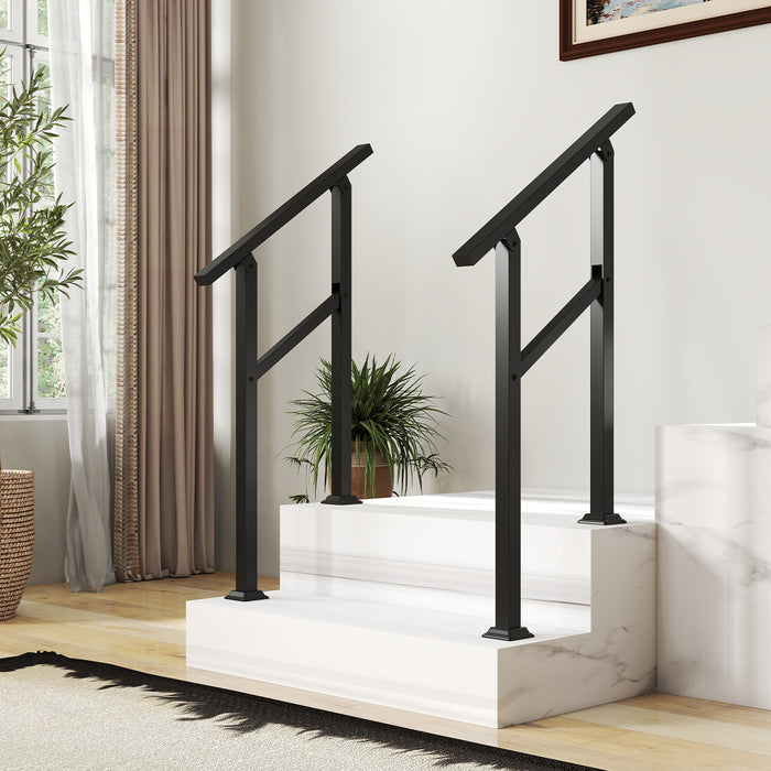 Handrail for Outdoor Steps Fits 0-2/3/4/5/6 Steps with Flexible Angle Adjustment-