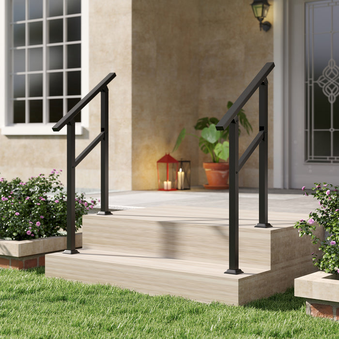 Handrail for Outdoor Steps Fits 0-2/3/4/5/6 Steps with Flexible Angle Adjustment-