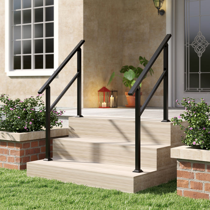 Handrail for Outdoor Steps Fits 0-2/3/4/5/6 Steps with Flexible Angle Adjustment-