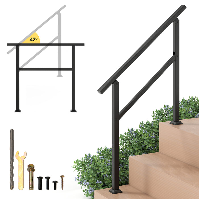 Handrail for Outdoor Steps Fits 0-2/3/4/5/6 Steps with Flexible Angle Adjustment-