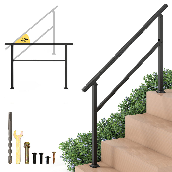 Handrail for Outdoor Steps Fits 0-2/3/4/5/6 Steps with Flexible Angle Adjustment-