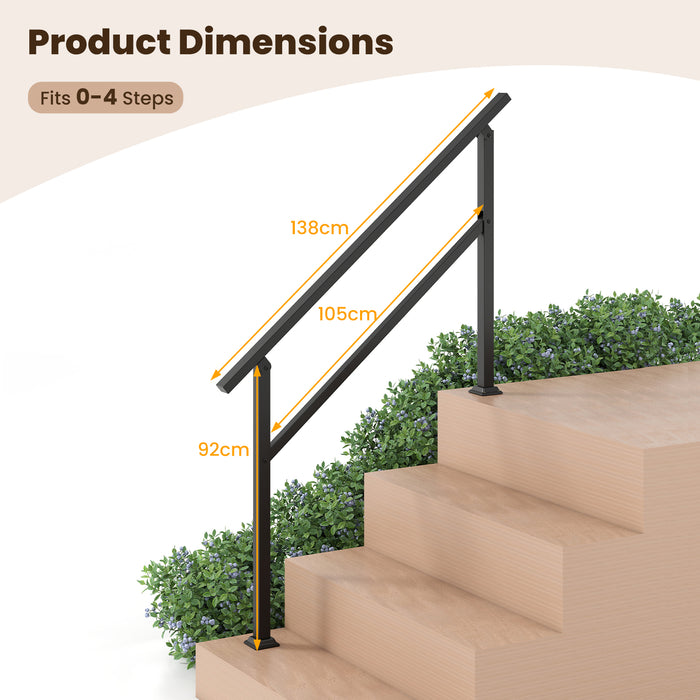 Handrail for Outdoor Steps Fits 0-2/3/4/5/6 Steps with Flexible Angle Adjustment-