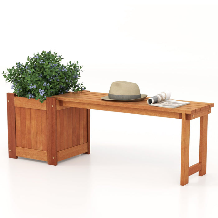 Hardwood Flower Box with Bench for Garden