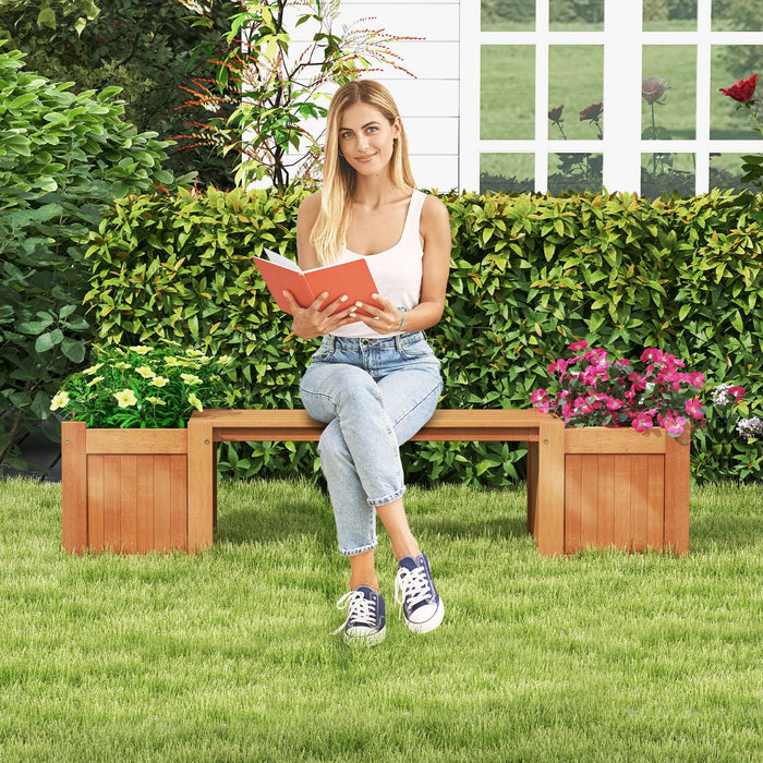 Hardwood Planter Box with Bench Garden Bench with 2 Side Flower Boxes