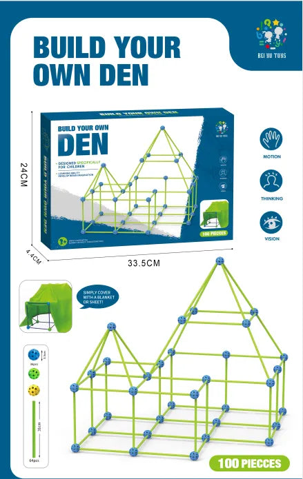 DIY 3D Play House Building Kit - Construction Fort Blocks for Building Castles, Tunnels, and Tents - Ideal Christmas Gift for Creative Boys and Girls