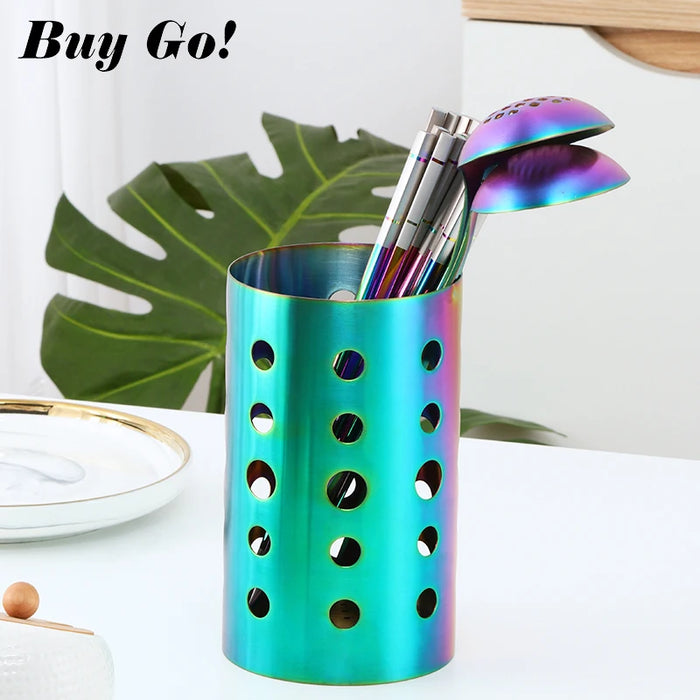 Stainless Steel Kitchen Utensil Holder – Drain Tube for Chopsticks, Spoons & Forks