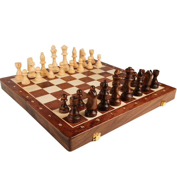 Wooden Folding Chess Set — 39×39cm Traditional Handcrafted Pieces