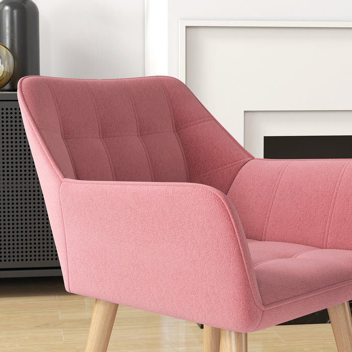 HOMCOM Accent Chair, Arm Chair with Wide Arms, Slanted Back, Thick Padding and Rubber Wooden Legs for Living Room, Pink | Aosom UK