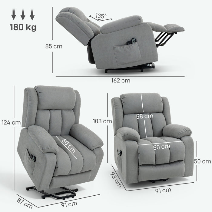 HOMCOM Power Lift Recliner Chair with Vibration Massage, Lift Chair for Elderly with Footrest, Remote, Side Pocket, Light Grey