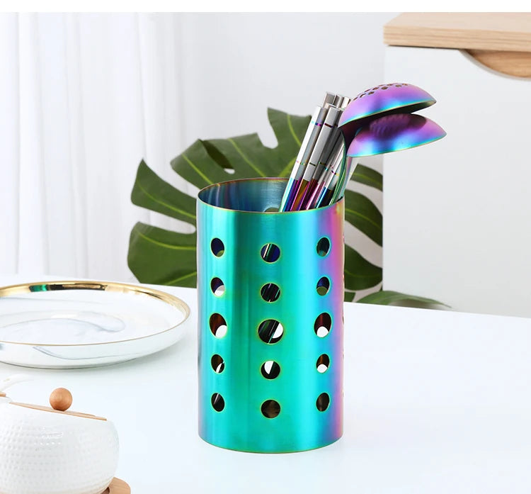 Stainless Steel Kitchen Utensil Holder – Drain Tube for Chopsticks, Spoons & Forks