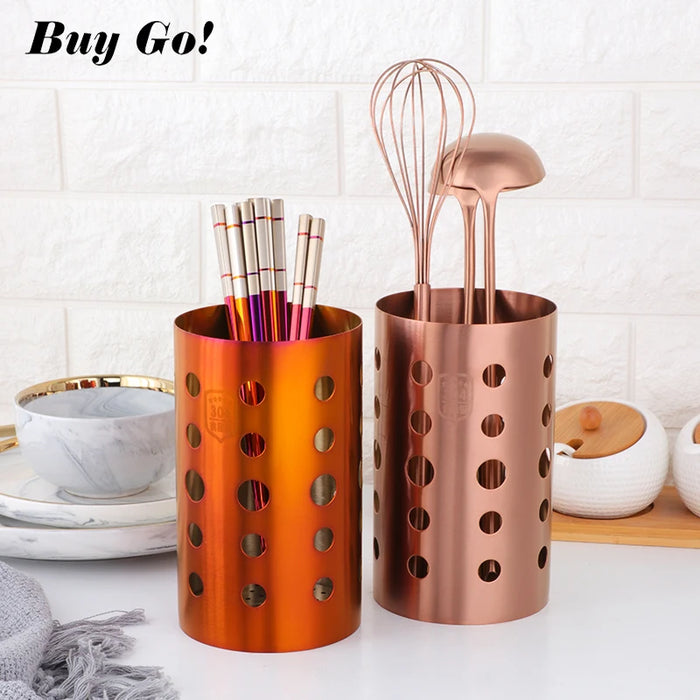 Stainless Steel Kitchen Utensil Holder – Drain Tube for Chopsticks, Spoons & Forks