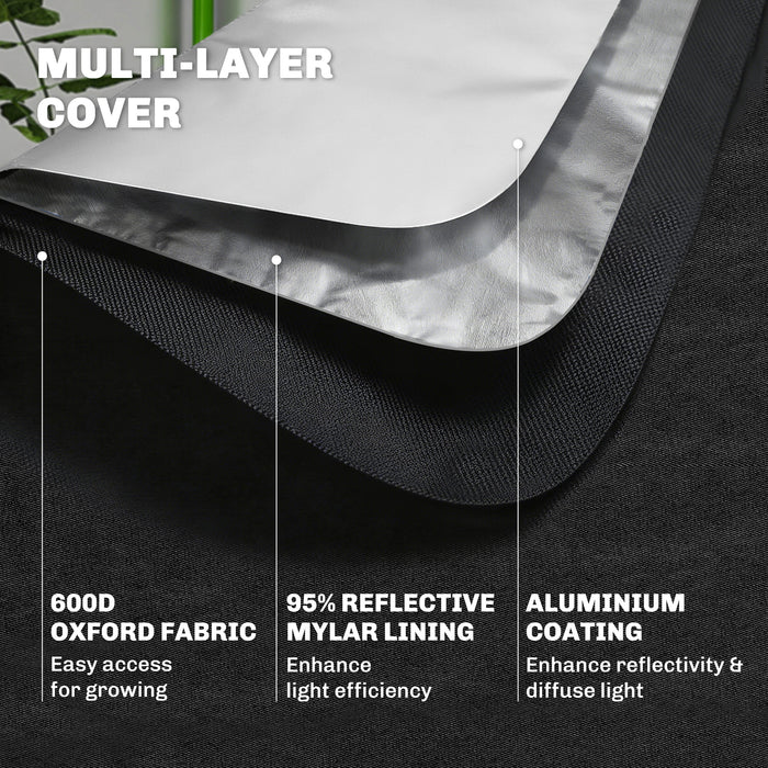 Outsunny Grow Tent 120 x 120 x 200 cm, Reflective Mylar Hydroponic Growing Tent with 600D Oxford Fabric, Observation Window, Vent, Zipper Door for Indoor Plant Growing, Black