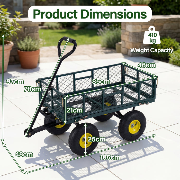 Heavy Duty 410 kg Capacity Metal Garden Cart with Storage Bag-