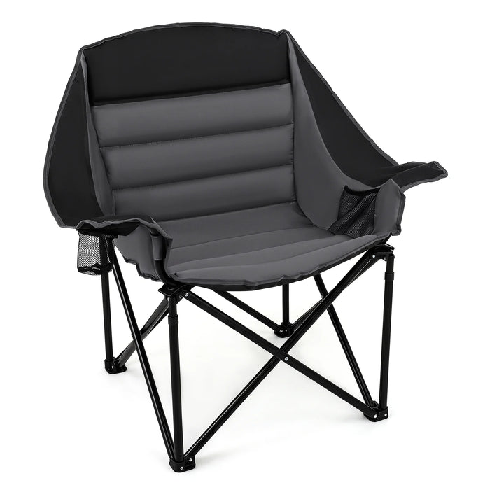 Heavy Duty Camping Chair with Padded Seat and Cup Holder-Black