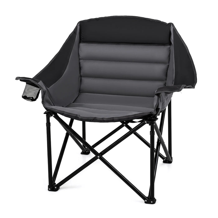 Heavy Duty Camping Chair with Padded Seat and Cup Holder-Black