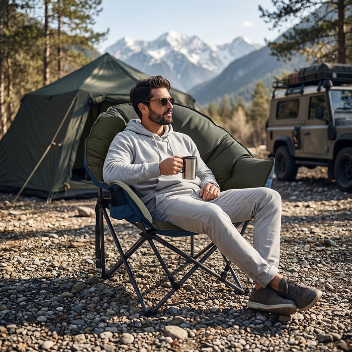 Heavy-Duty Folding Oxford Chair with Padded Seat and Cup Holder for Beach Fishing-Grey
