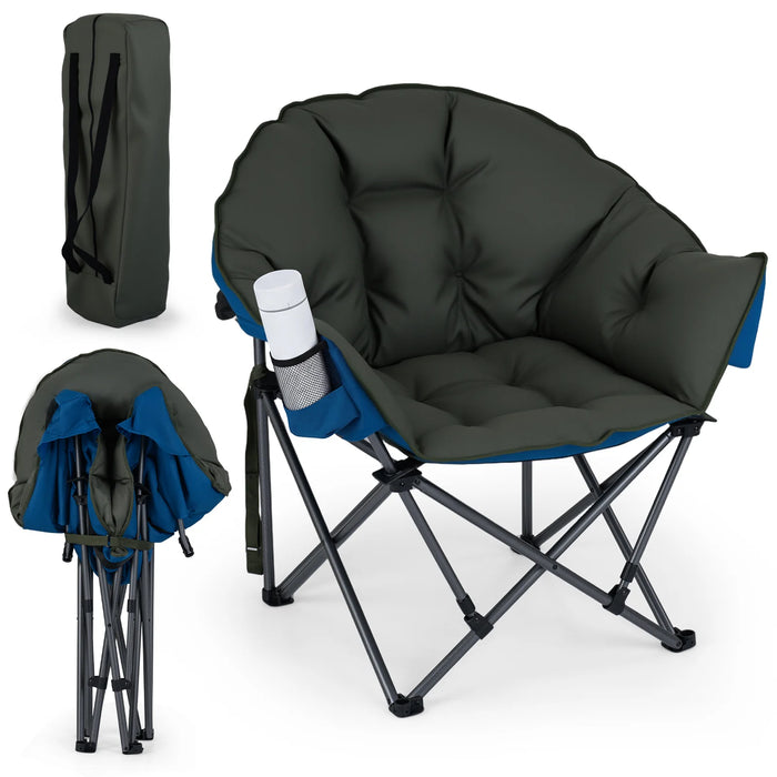 Heavy-Duty Folding Oxford Chair with Padded Seat and Cup Holder for Beach Fishing-Grey