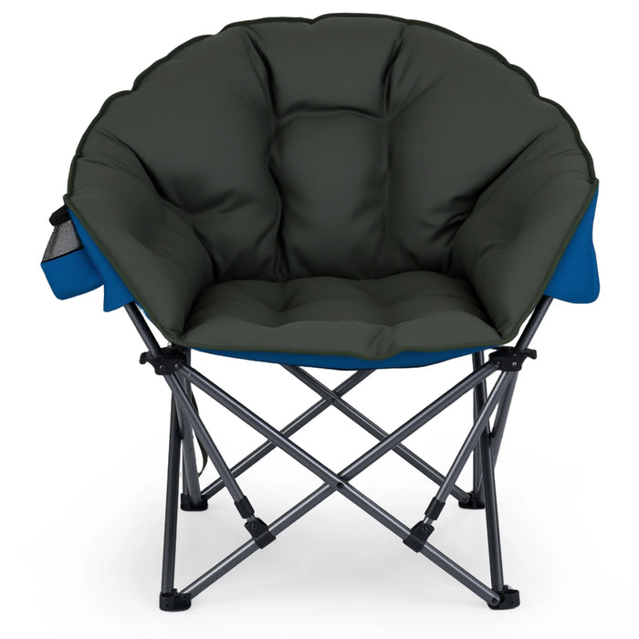Heavy-Duty Folding Oxford Chair with Padded Seat and Cup Holder for Beach Fishing-Grey