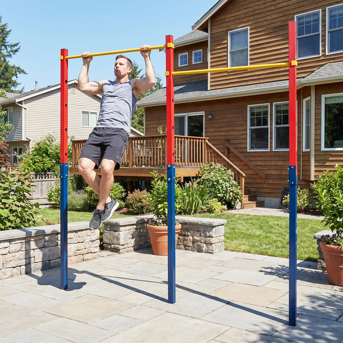 Heavy Duty Metal Pull Up Bar Station with 5 Adjustable Heights-Blue