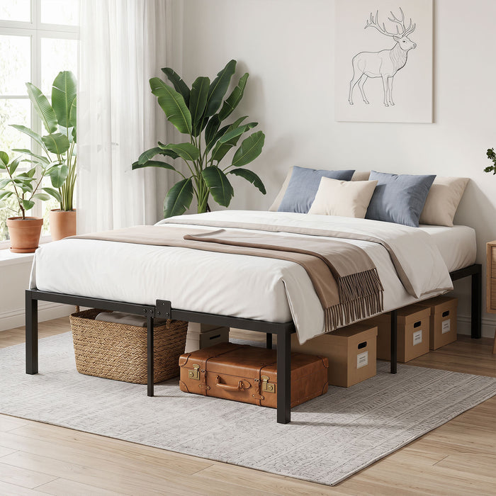 Heavy-Duty Platform Bed with Mattress Slide Stoppers and Under-bed Storage-