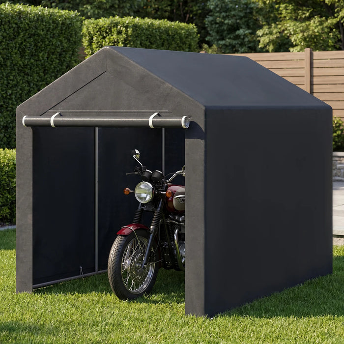 Heavy-Duty Portable Storage Shed with Roll-up Zipper Door and Sun-Protective Canopy-