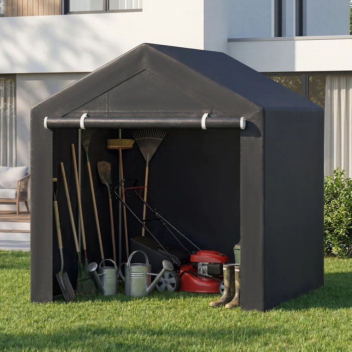 Heavy-Duty Portable Storage Shed with Roll-up Zipper Door and Sun-Protective Canopy-