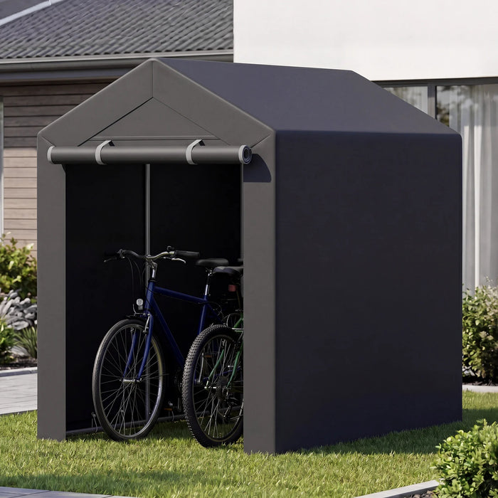 Heavy-Duty Portable Storage Shed with Roll-up Zipper Door and Sun-Protective Canopy-