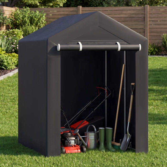 Heavy-Duty Portable Storage Shed with Roll-up Zipper Door and Sun-Protective Canopy-