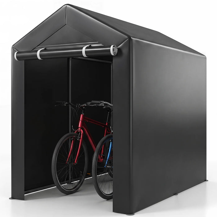 Heavy-Duty Portable Storage Shed with Roll-up Zipper Door and Sun-Protective Canopy-
