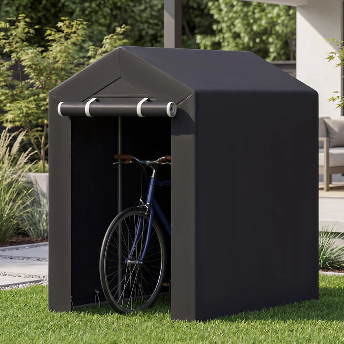Heavy-Duty Portable Storage Shed with Roll-up Zipper Door and Sun-Protective Canopy-