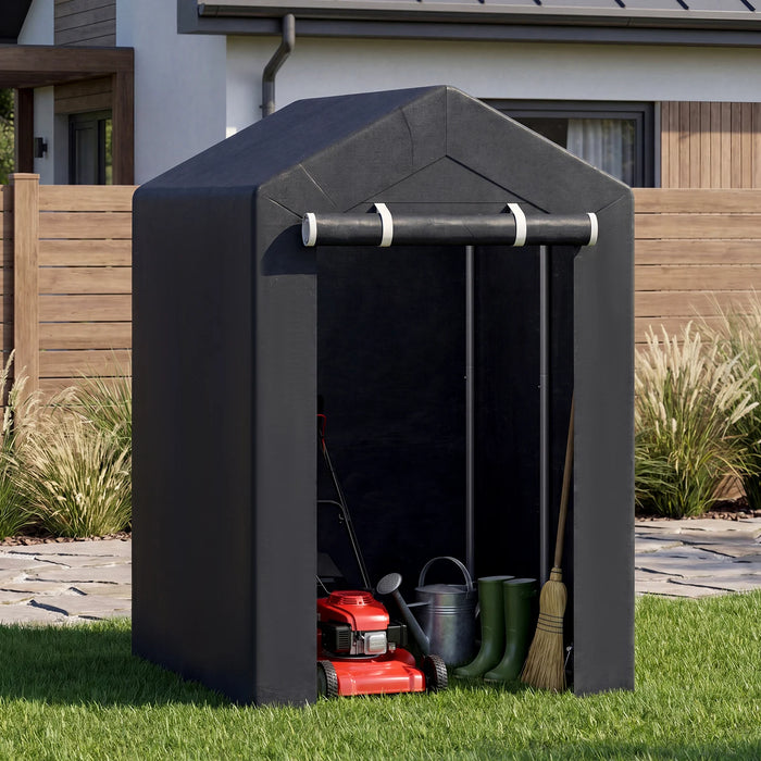Heavy-Duty Portable Storage Shed with Roll-up Zipper Door and Sun-Protective Canopy-