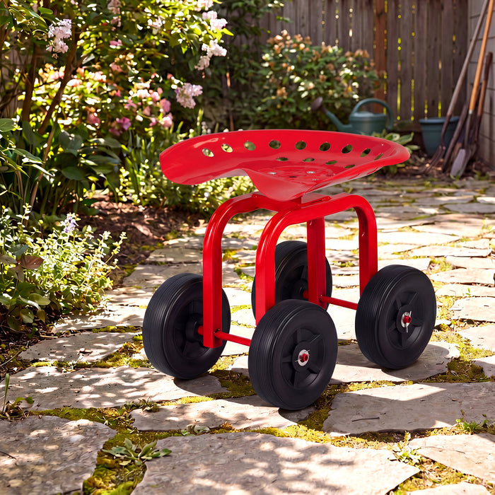 Heavy-Duty Rolling Garden Cart with Height Adjustable and Swivel Seat-