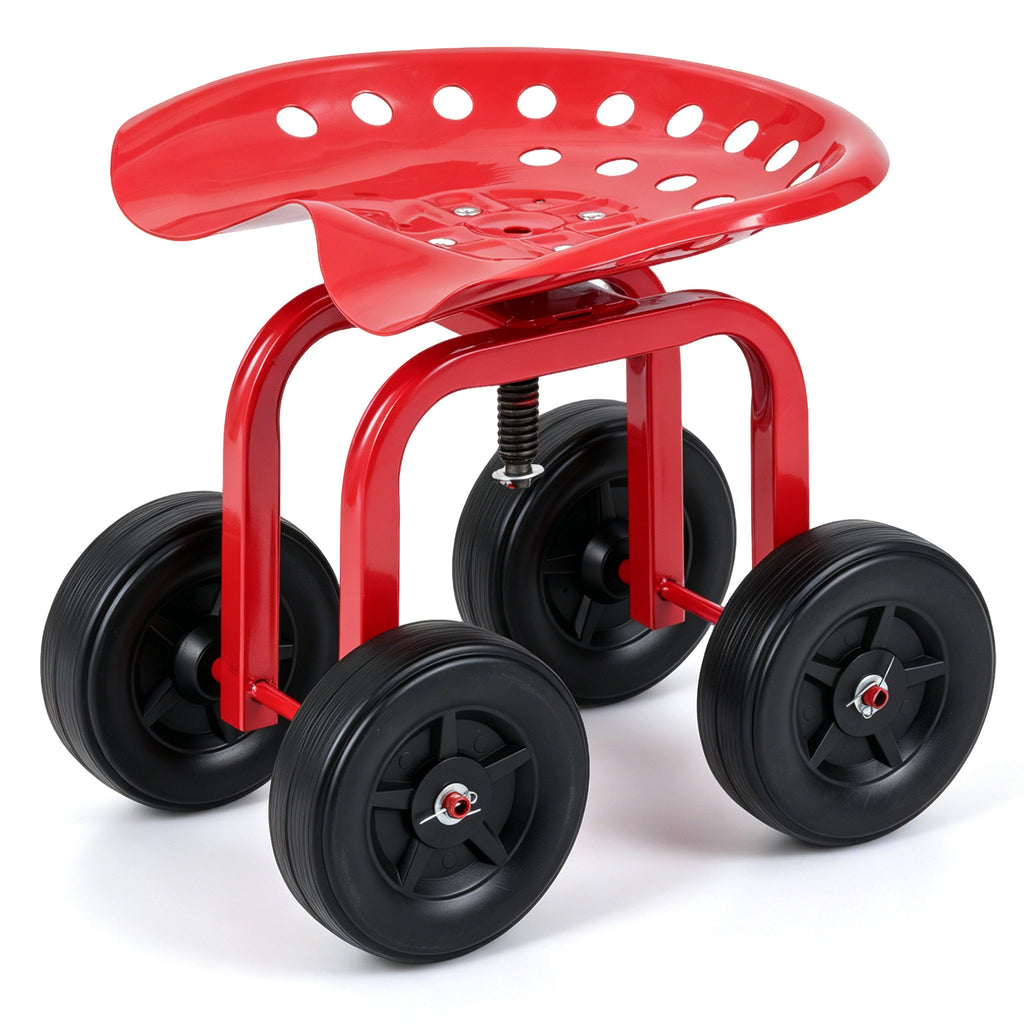 Heavy-Duty Rolling Garden Cart with Height Adjustable and Swivel Seat-
