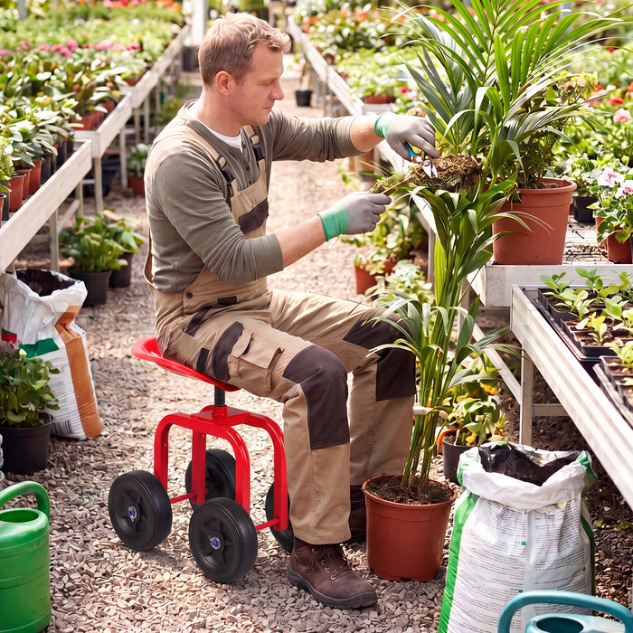 Heavy-Duty Rolling Garden Cart with Height Adjustable and Swivel Seat-