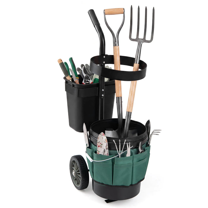 Heavy Duty Rolling Garden Cart with Wheels and Round Bucket-