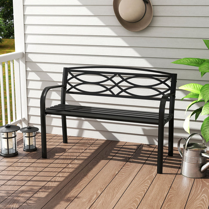 Garden Bench Heavy-Duty Metal Slatted Loveseat for 2 People-