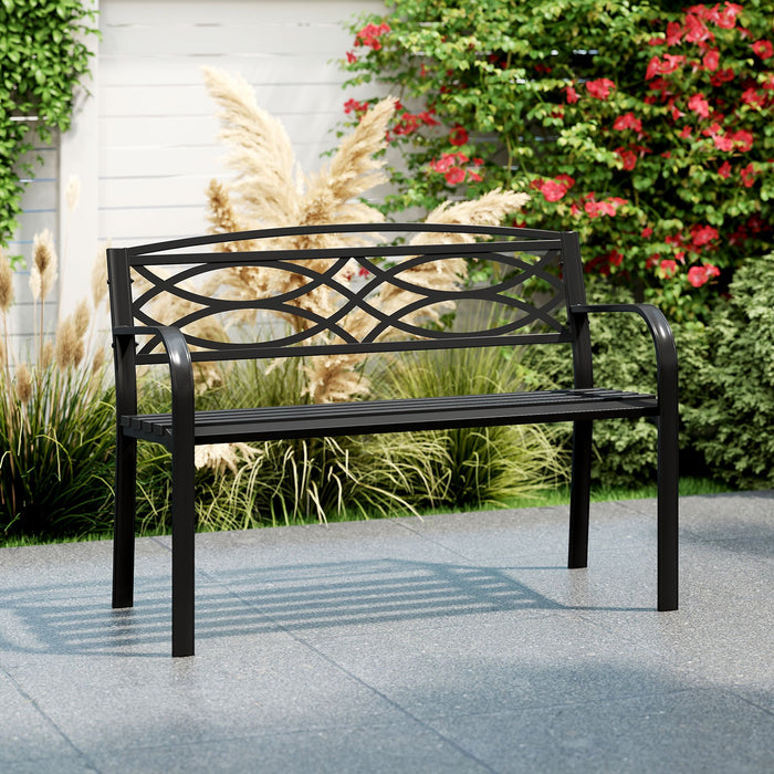 Garden Bench Heavy-Duty Metal Slatted Loveseat for 2 People-