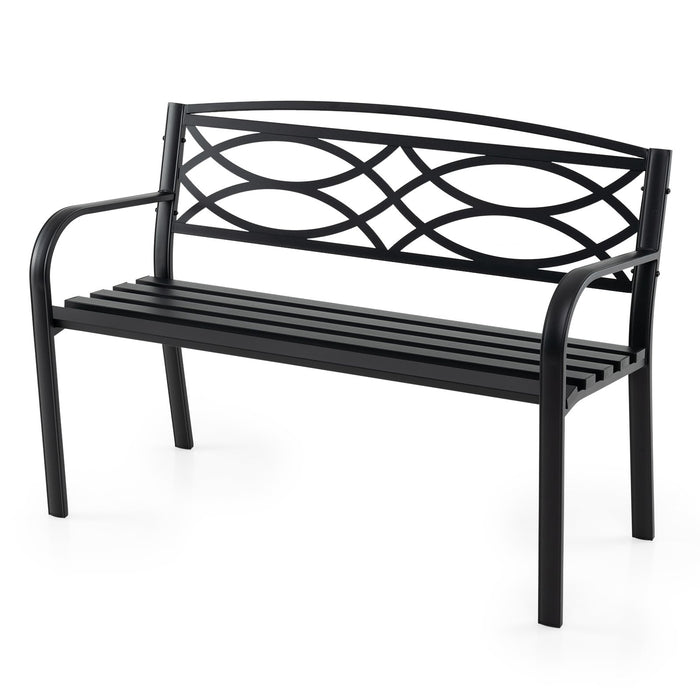 Garden Bench Heavy-Duty Metal Slatted Loveseat for 2 People-